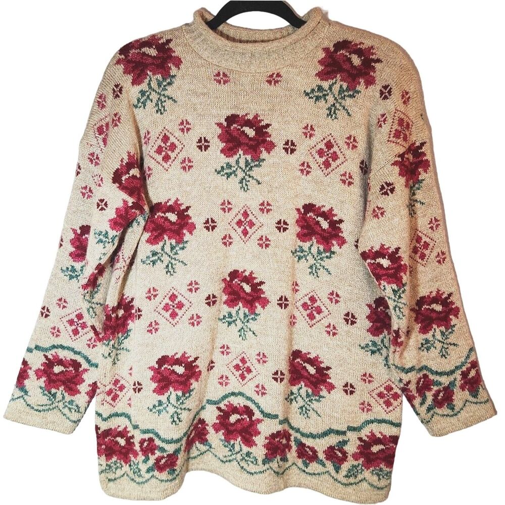 Vintage Bugle Boy Women's Floral 90s sweater Size Large